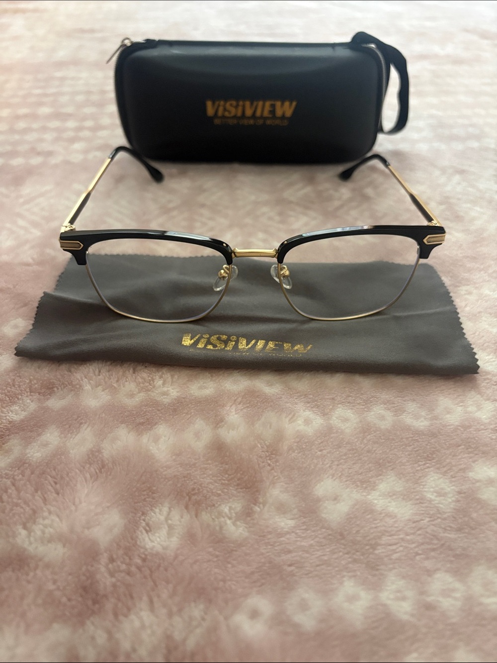 Black & Gold Semi-Rimless Men's Eyeglasses